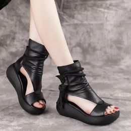 Sandals 2023 Fashion Ladies Hollow-Out Gladiator Women Flat Shoes Open Toe PU Leather Summer Platform Zipper Cool Boots