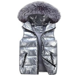 Women's Vests Autumn 2024 Winter Hooded Vest Cotton Padded Sleeveless Coat Jacket Fake Fur Casual Woman Waterproof Warm Puffer 231124