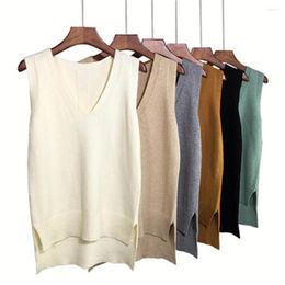 Women's Vests 2023 Fashion Sweater Vest Women V-Neck Casual Brown Office Lady Sleeveless Knitted Korean Top