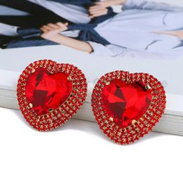 Stud Earrings Red Heart Large For Women Designer Luxury Rhinestone Exaggerated Romantic Thanksgiving Jewelry Accessories Brincos