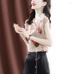 Women's Blouses Sweet Floral Blouse Women Ruffled Collar Chiffon Shirt Female Sleeveless Blusas Ladies Clothes Tops Summer G303