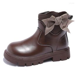 Boots Girls' Leather Fashion Bow Knot Baby Princess Short Autumn Warm Anti Slip Children's Shoes