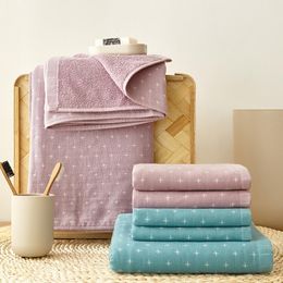 Towel Cotton Gauze Set Stars Bath For Men Women Soft Beach Bathroom Towels Face 2pcs/set