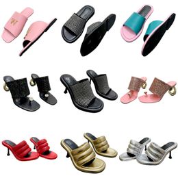 Slippers open toe high heels luxury women's designer shoes classic letter sandals shining diamond beach shoes sexy stiletto party shoes summer non slip outdoor shoes