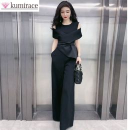 Women's Jumpsuits Rompers Summer Korean Version of High-end Fashion Temperament Jumpsuit Women's Slim High Waist Wide Leg Casual Jumpsuit 230426