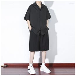 Men's Tracksuits Spring Summer Fashion Men's Shirt Top Shorts Solid Colour Street Outdoor Party 2023 Casual Suit Short Trousers 2 Piece