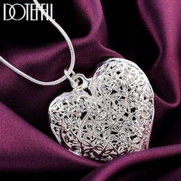 Pendant Necklaces DOTEFFIL 925 Sterling Silver 1830 Inch Carved Heart Pendant Snake Chain Necklace For Women Fashion Wedding Party Charm Jewelry 230426