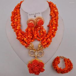 Necklace Earrings Set Costume Coral Jewellery Nigerian Wedding African Beads Orange Bridal