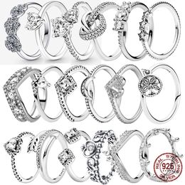 925 Sterling Silver Pandora Ring Primitiv Krona Hjärta E Förlovning Bröllop Kristallring Lyxiga smycken Gratis leverans