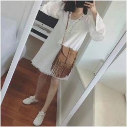 Evening Bags 2023 Retro Fashion Bohemian Style Bag Cover Woven Semicircular Soft Leather Trendy Tassel Shoulder Messenger Ladies