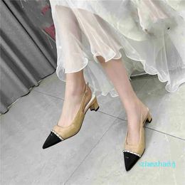 2023-Fashion Dress Shoes Women Leather High Heel Metal Buckle Letter Wedding Party Business Casual Flat Shoes