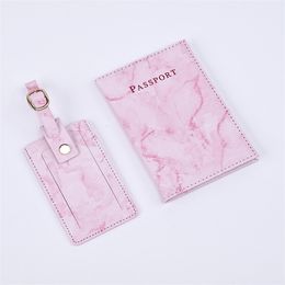Lover Couple Passport Cover Suitcase Tags Set PU Marble Women Men Travel Boarding Luggage Tag Passport Covers Holder Accessories