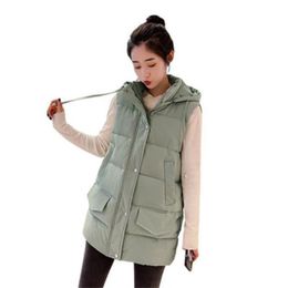 Women's Vests Fashion Vest Coat Women Autumn Winter Korean Hooded Slim Down Cotton Jacket Pink Green Black Casual N1479