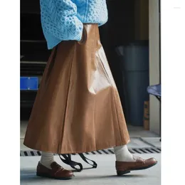 Skirts Brown A Line Pu Leather Midi Skirt Winter Korean Large Swing Umbrella High Waist Straightly Long