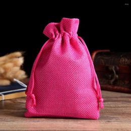 Shopping Bags 1Pcs 9 12cm Drawstring Natural Burlap Bag Jute Gift Jewellery Packaging Wedding With Candy Favours For Guests