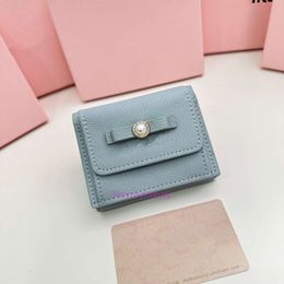 designer purse miumius wallet card holder Short Wallet Premium Sheepskin Bow Tie Pearl Wallet Fashion Versatile Wallet Real Leather Card Wallet Zero Wallet Female