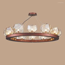 Pendant Lamps American Lustre Copper Color Led Light Glass Shades Lamp For Living Room Hanging Suspend