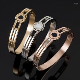 Bangle Fashion Rhinestones Hollow Stainless Steel Punk Bangles For Men Women Vintage Roman Numerals Black Shell Bracelets Jewellery Gifts