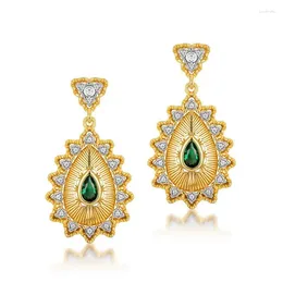 Dangle Earrings Women Green Zircon Earring S925 Sterling Silver 10k Gold Plated White Water Drops Luxury Gemstone Jewellery