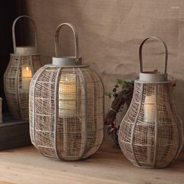 Candle Holders Vintage Wooden Wind Lamp Candlestick Silk Hand Woven Lantern Homestay Teahouse Decoration Shooting Props