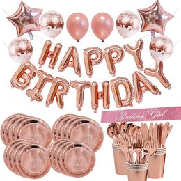 Christmas Decorations Birthday Girls Rose Gold balloon Disposable Tableware Baby Shower One Year 1st Party 231124