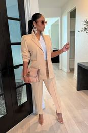 Women's Suits Blazers Office Lady Solid Blazer Suit Elegant Two Piece Set Single Button Long Sleeve Coat Pencil Pants Fashion Business Work Uniforms 230426