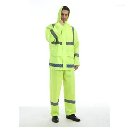 Raincoats Hooded Reflective Raincoat Overalls Waterproof High Quality Set Adult Hiking Pvc Regenmantel Rain Gear