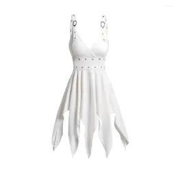 Women's Tanks White Colour Women Fashion Asymmetrical Surplice Tank Top V Neck Adjustable Buckle Strap Plain