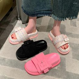 Dress Shoes Slippers Womens Platform Flat Pink Designer Low Heels Sandals Big Buckle Black Flats Outdoor Casual Sandalen Damen