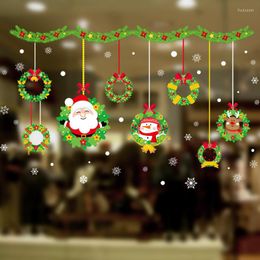 Wall Stickers Cartoon Father Christmas Snowman Evergreen Garland For Store Home Decoration Xmas Festival Art Decal