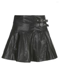 Skirts Women S Faux Leather Mini Skirt Gothic High Waist Solid Color Zip Up Flared A-line