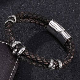 Charm Bracelets Jewellery For Men Women Braided Leather Bracelet Stainless Steel Dragon Claw Magnetic Clasp Bangles Punk Wristband FR0249H