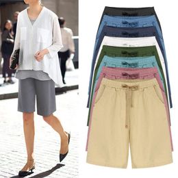 Shorts 2021 Women Summer Cotton linen Shorts Casual Ladies Drawstring Elastic Loose Short Trousers Oversized S8XL WDC6568