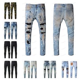 Amirs Mens Womens Designers Jeans Distressed Ripped Biker Slim Straight Denim For Men s Print Army Fashion Mans Skinny Pants M 6337
