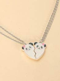Chains 2 Pcs/Set Cute Heart-Shaped Pendant Necklaces For Friends Bling Animal Panda Pattern With Magnet Collar Neck Accessories Gifts