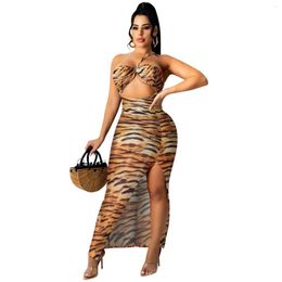 Casual Dresses Sylph Fashion Vintage Maxi Dress Leopard Print Binding Robe Women Dressese Cut Out Split Sexy Vestidos Summer Y2k