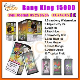 Authentic Bang King 15000 Puff Disposable Vape E Cigarettes Mesh Coil 25ml Pod 650mAh Battery Rechargeable Electronic Cigs Device 15K Puffs Strength 0% 2% 3% 5% Stock