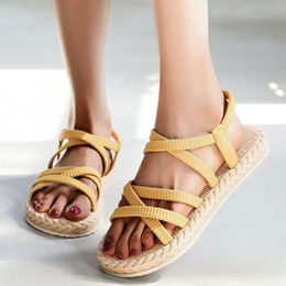 Slippers Summer Bottom Sandals Women Open Toe Thick Sole Elastic Strap Flat Shoes Fashion Leisure Solid Dress