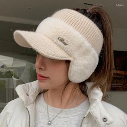 Visors Knitted Baseball Caps Winter Women Warm Beanies Hats Outdoor Sport Windproof Earflaps Bonnet Hat Fashion Visor Cap