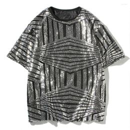 Men's T Shirts Shiny Sequin Short Sleeve T-shirt Nightclub DJ Hip Hop Punk Tshirt Stage Costume Mens Harajuku Streetwear Korean Fashion