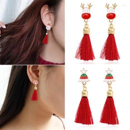 Stud Earrings Fashion Christmas Earring Santa Claus Gift Box Tree Elk Antlers Star Crystal Tassel Women