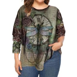 T-Shirt Round Neck Plus Size Tunic Tshirt Women's Casual Oversize Long Sleeve Shirt Tops Loose Vintage Female Tee Streetwear Clothes 6XL