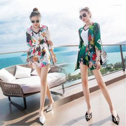 Women's Tracksuits Autumn Floral Printing Work Suits OL 2 Piece Set For Women Elegant Fashion Blazer Jacket And Shorts Office Ladies Suit