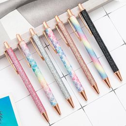 Glitter Cute Ballpoint Pens Sparkly Rose Gold Ballpens Metal Pressing Retractable Pen Gift Stationery School Office Supply