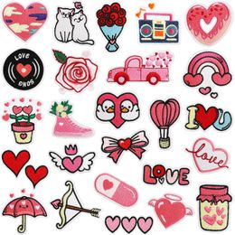 Valentine's Day Heart Iron on Patches Romantic Rose Red Pink Heart Shape Cute Decorative Patches Assorted Size Applique for DIY Jackets Clothing Hat Bag Decor