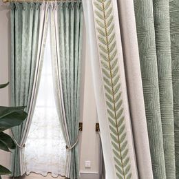 Curtain Modern Minimalist Nordic American Light Luxury Chenille Stitching Imitation Cashmere Bedroom Living Room Full Blackout Curtains