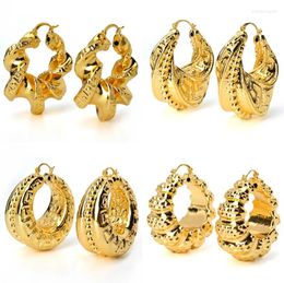 Hoop Earrings 18K Gold Plated For Women African Nigeria Large Twist Round Flower Copper Earring Party Jewelry Accessory Gift