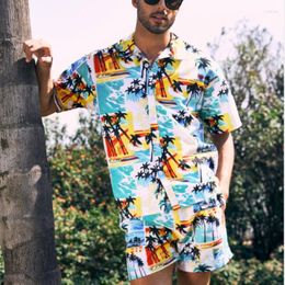 Men's Tracksuits Men Hawaiian Outfits Sets Coconut Palm Print Hawaii Shorts Holiday Beach Shirts Short Sleeve Two Pieces