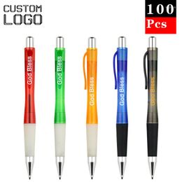 100Pcs Colour Translucent Plastic Ball Point Pen Enterprise Advertising Promotion Customised Printing Logo Stationery Gifts Pens