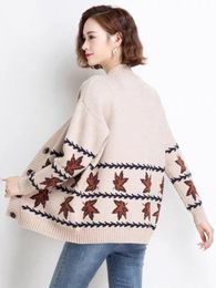Cardigans Maple Leaf Emroidery Knitted Cardigans For Women Autumn Winter Long Sleeve Vneck Single Breated Sweaters Casual Loose Tops
